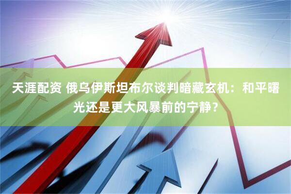 天涯配资 俄乌伊斯坦布尔谈判暗藏玄机：和平曙光还是更大风暴前的宁静？